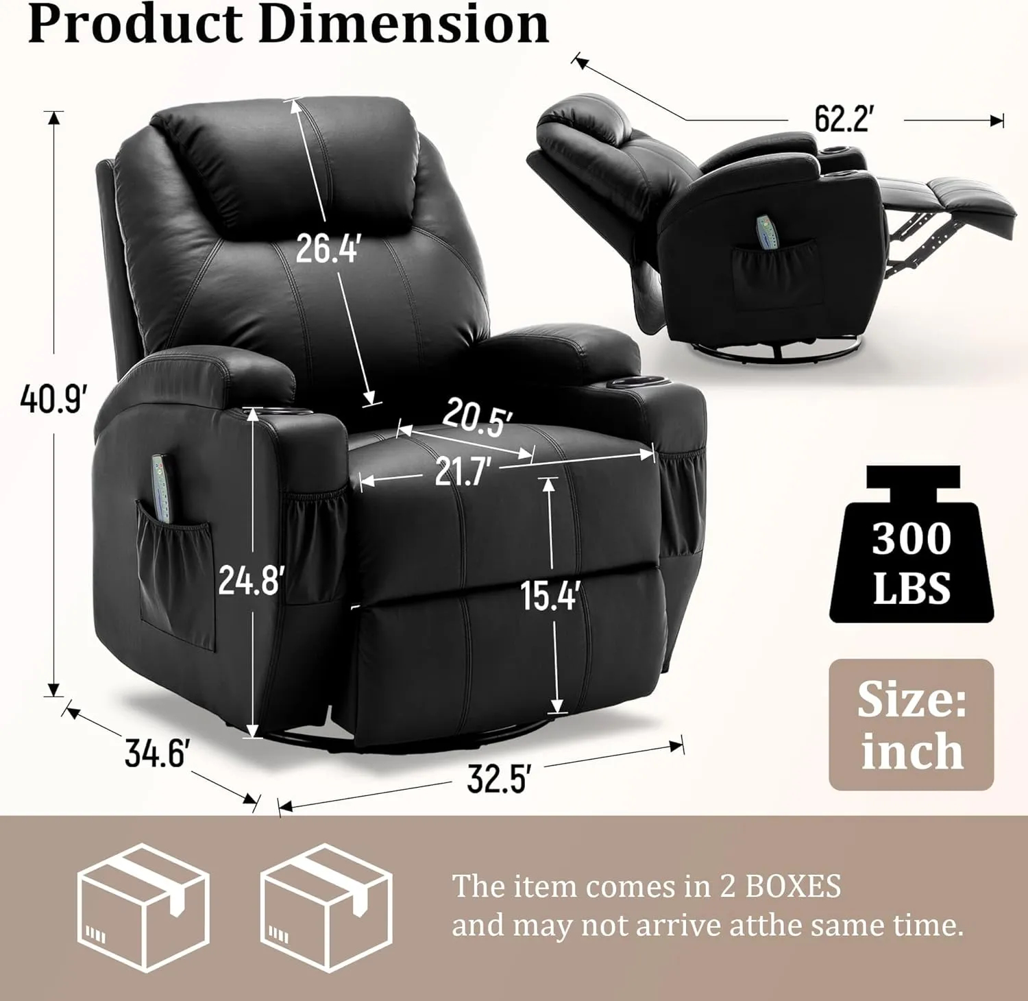 Recliner Chair, Rocking Chair with Massage and Heat, 360° Swivel Recliner Chairs for Adults, Rocker Manual Recliner with Remote Control and Cup Holder for Living Room, Bedroom, Nursery