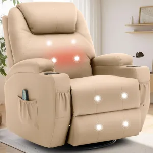 Recliner Chair, Rocking Chair with Massage and Heat, 360° Swivel Recliner Chairs for Adults, Rocker Manual Recliner with Remote Control and Cup Holder for Living Room, Bedroom, Nursery
