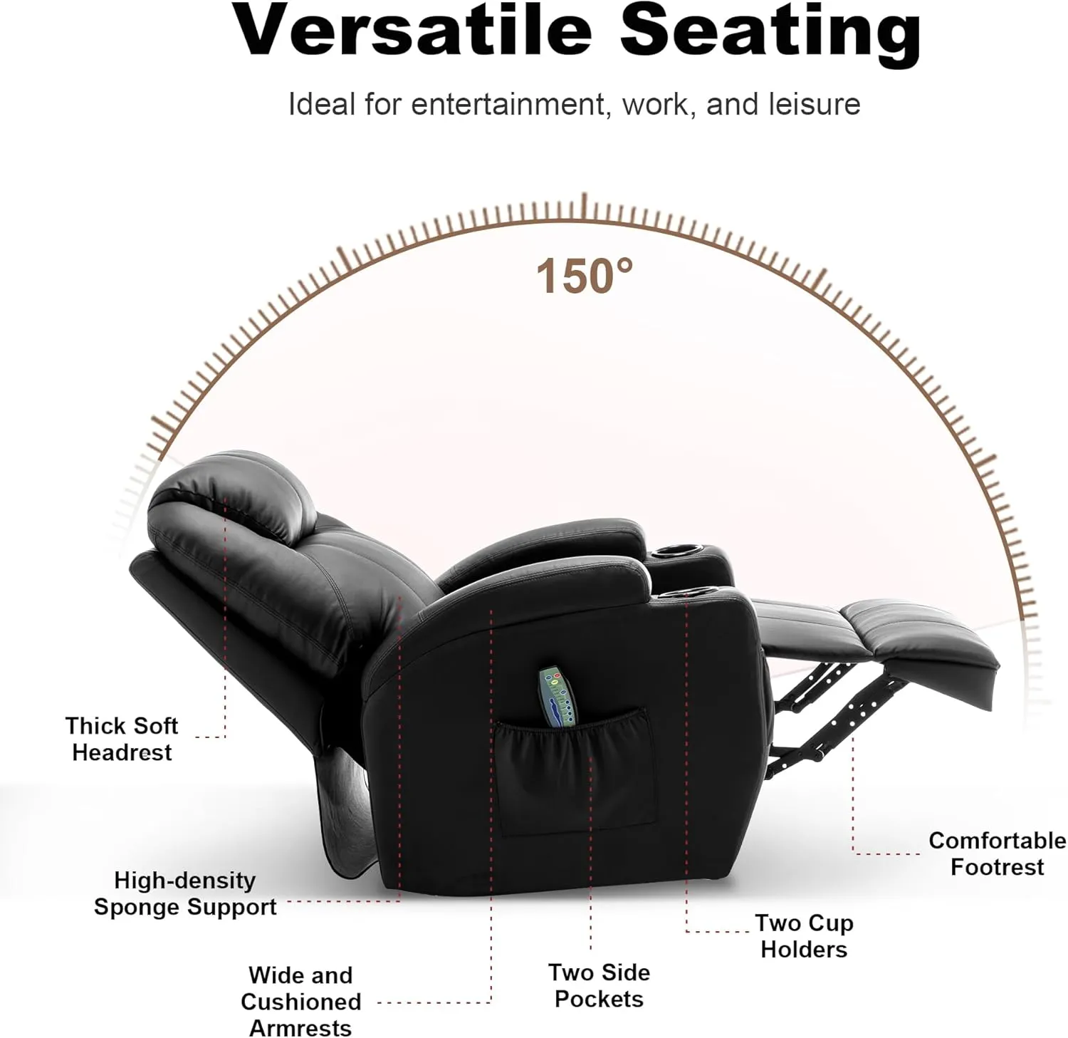 Recliner Chair, Rocking Chair with Massage and Heat, 360° Swivel Recliner Chairs for Adults, Rocker Manual Recliner with Remote Control and Cup Holder for Living Room, Bedroom, Nursery