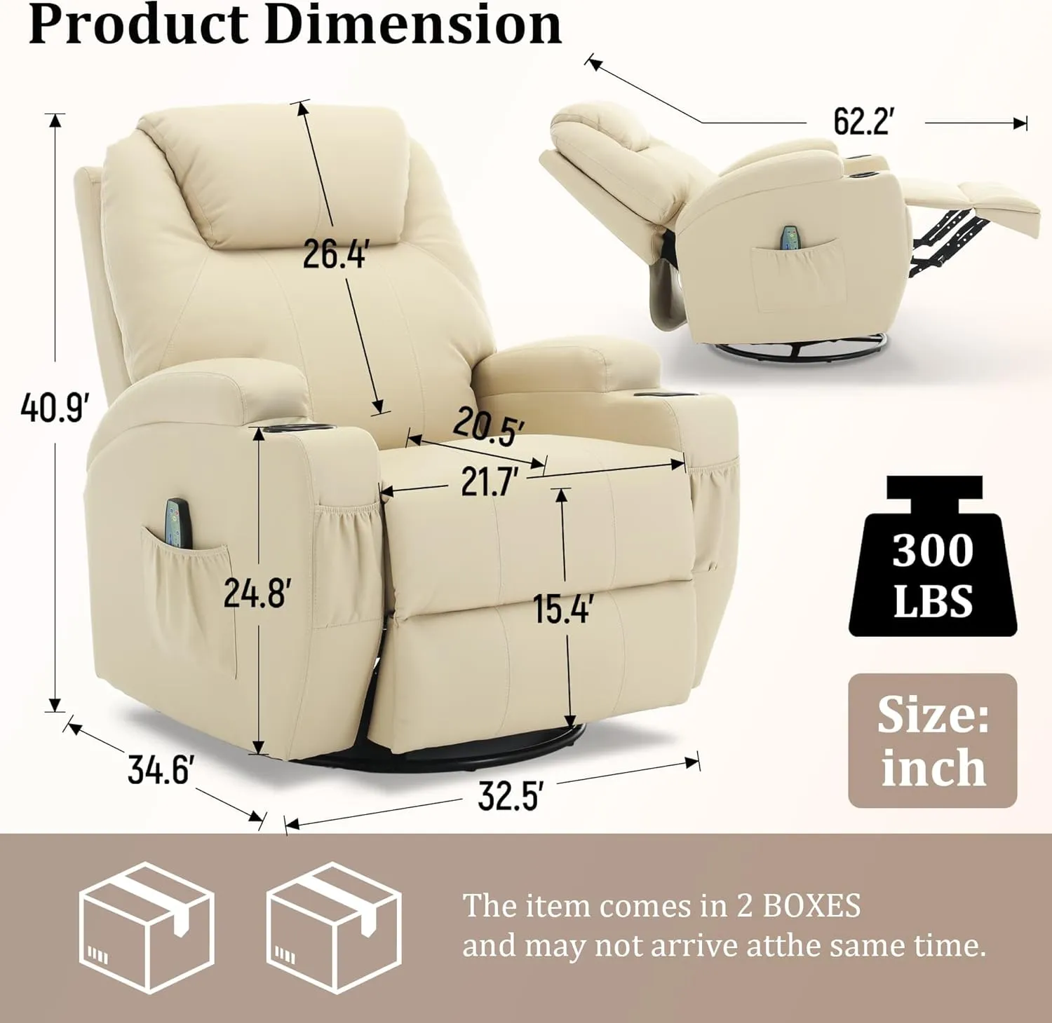Recliner Chair, Rocking Chair with Massage and Heat, 360° Swivel Recliner Chairs for Adults, Rocker Manual Recliner with Remote Control and Cup Holder for Living Room, Bedroom, Nursery