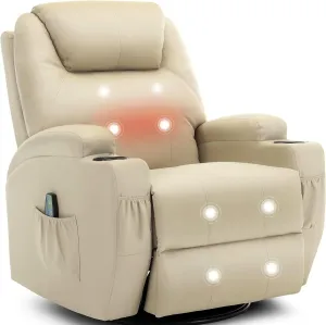 Recliner Chair, Rocking Chair with Massage and Heat, 360° Swivel Recliner Chairs for Adults, Rocker Manual Recliner with Remote Control and Cup Holder for Living Room, Bedroom, Nursery