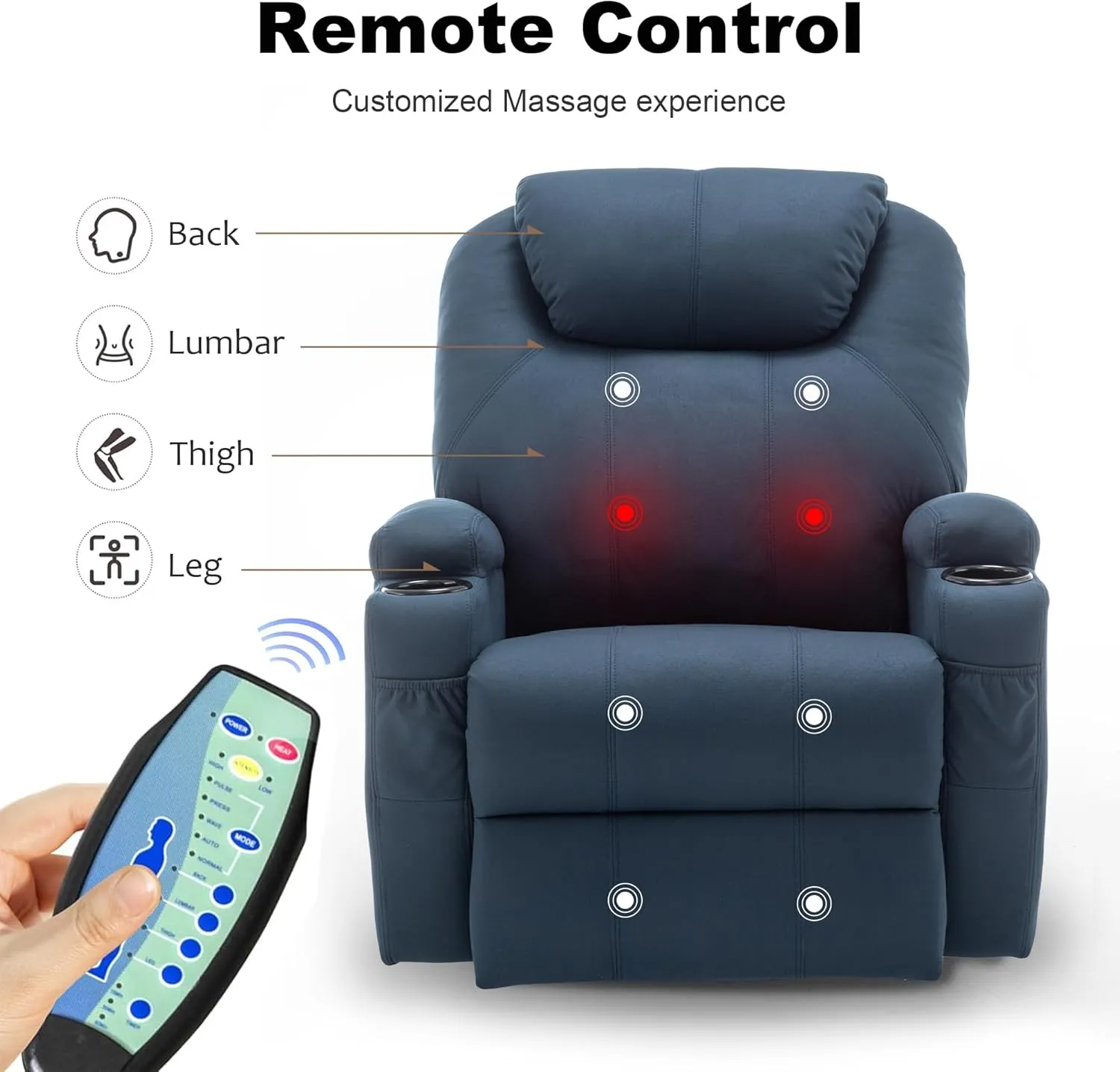 Recliner Chair, Rocking Chair with Massage and Heat, 360° Swivel Recliner Chairs for Adults, Rocker Manual Recliner with Remote Control and Cup Holder for Living Room, Bedroom, Nursery