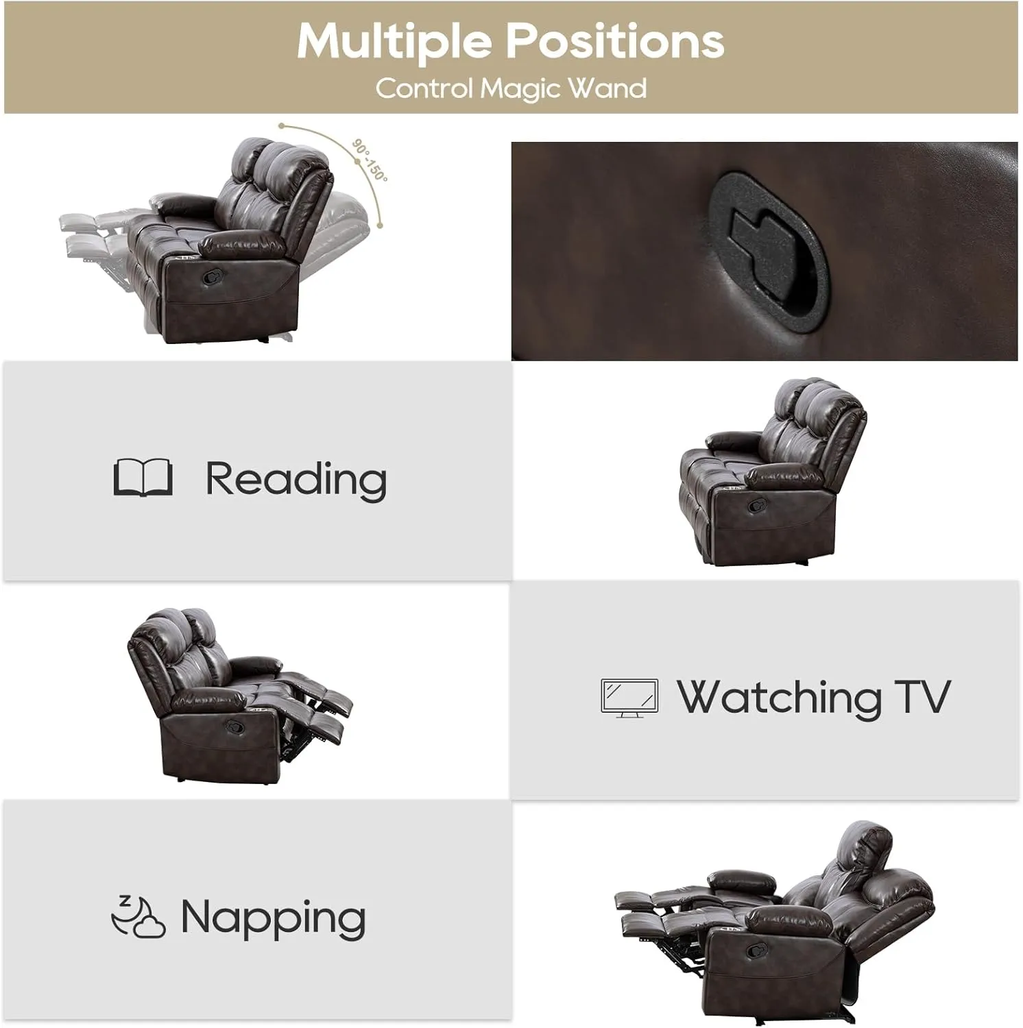 Recliner Sofa Set - Reclining Sofa Couch Set, 2 Pieces Recliner Furniture Sofa Set, 3-Seater Reclining Sofa & 2-Seater Reclining Loveseat with Massage & Heat for Living Room (Brown)