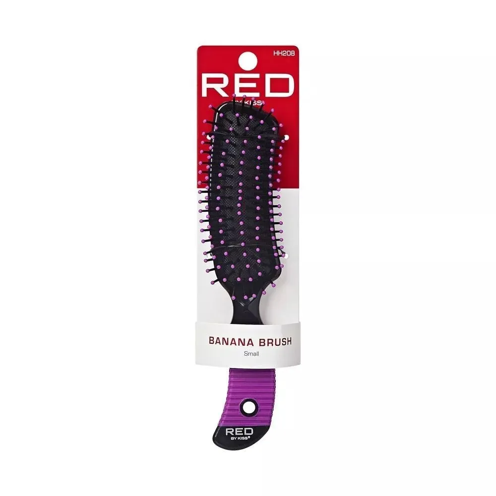 Red by Kiss Banana Brush Small HH208 – Contoured Design for Precision Detangling & Styling | Size: Small Curved Brush