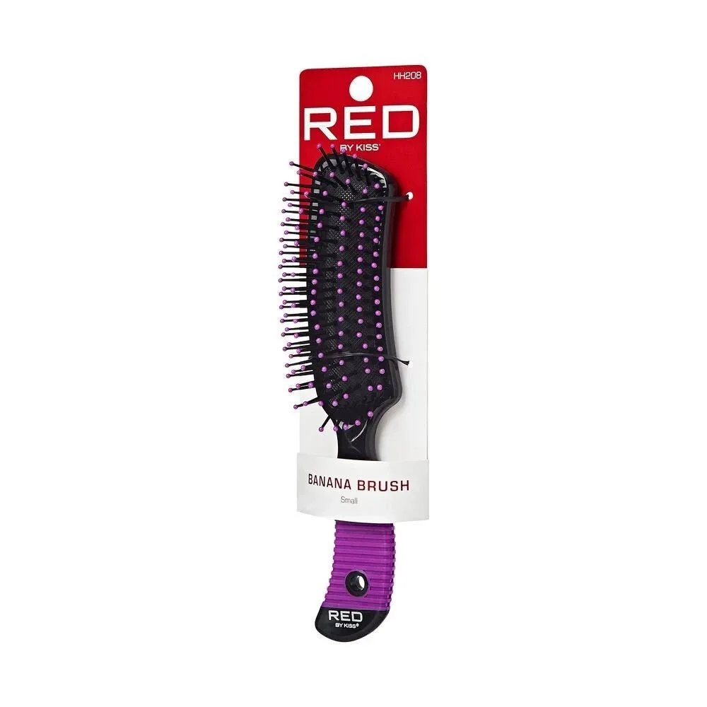 Red by Kiss Banana Brush Small HH208 – Contoured Design for Precision Detangling & Styling | Size: Small Curved Brush