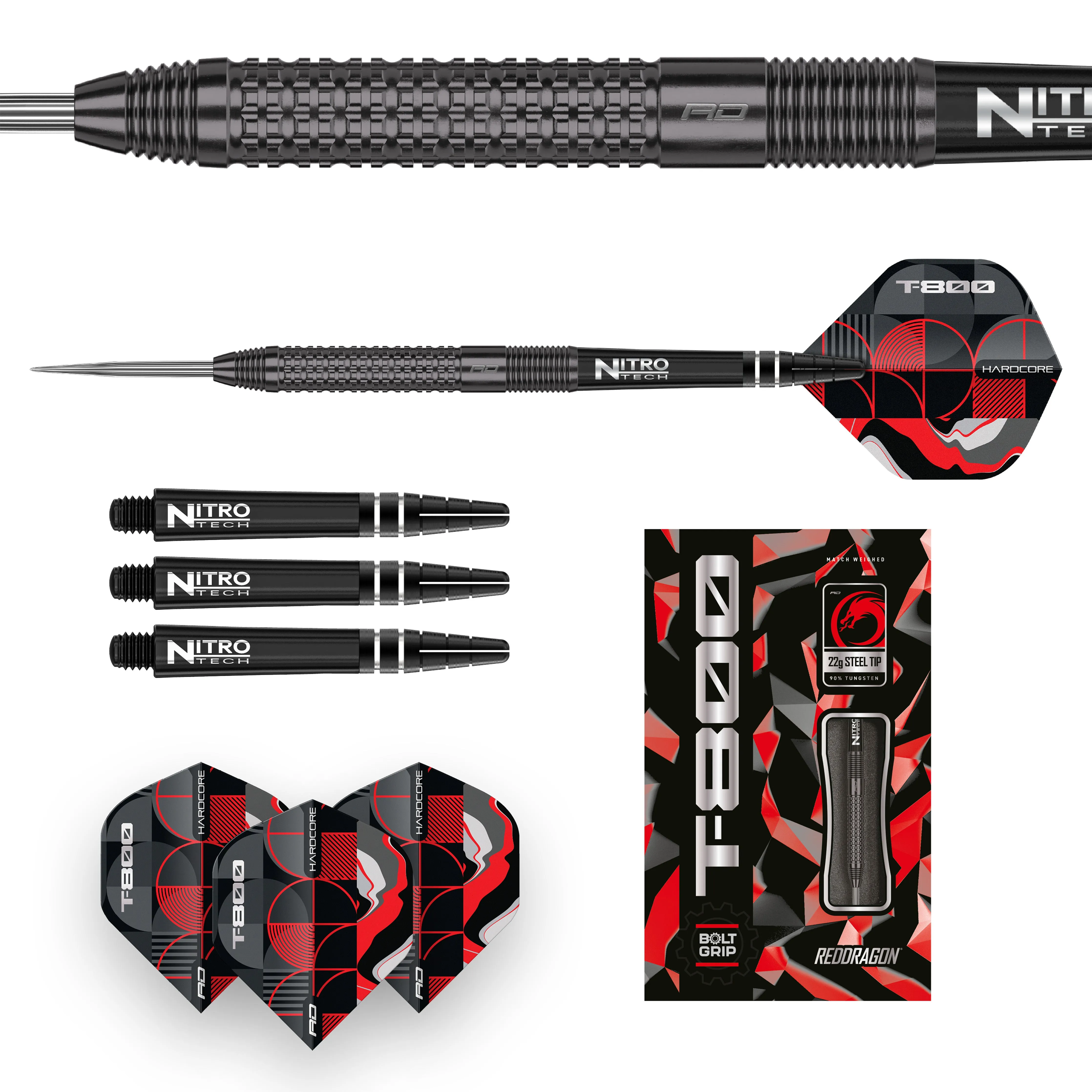Red Dragon T-800 Steel Tip Darts - 90% Tungsten - 22g 24g 26g