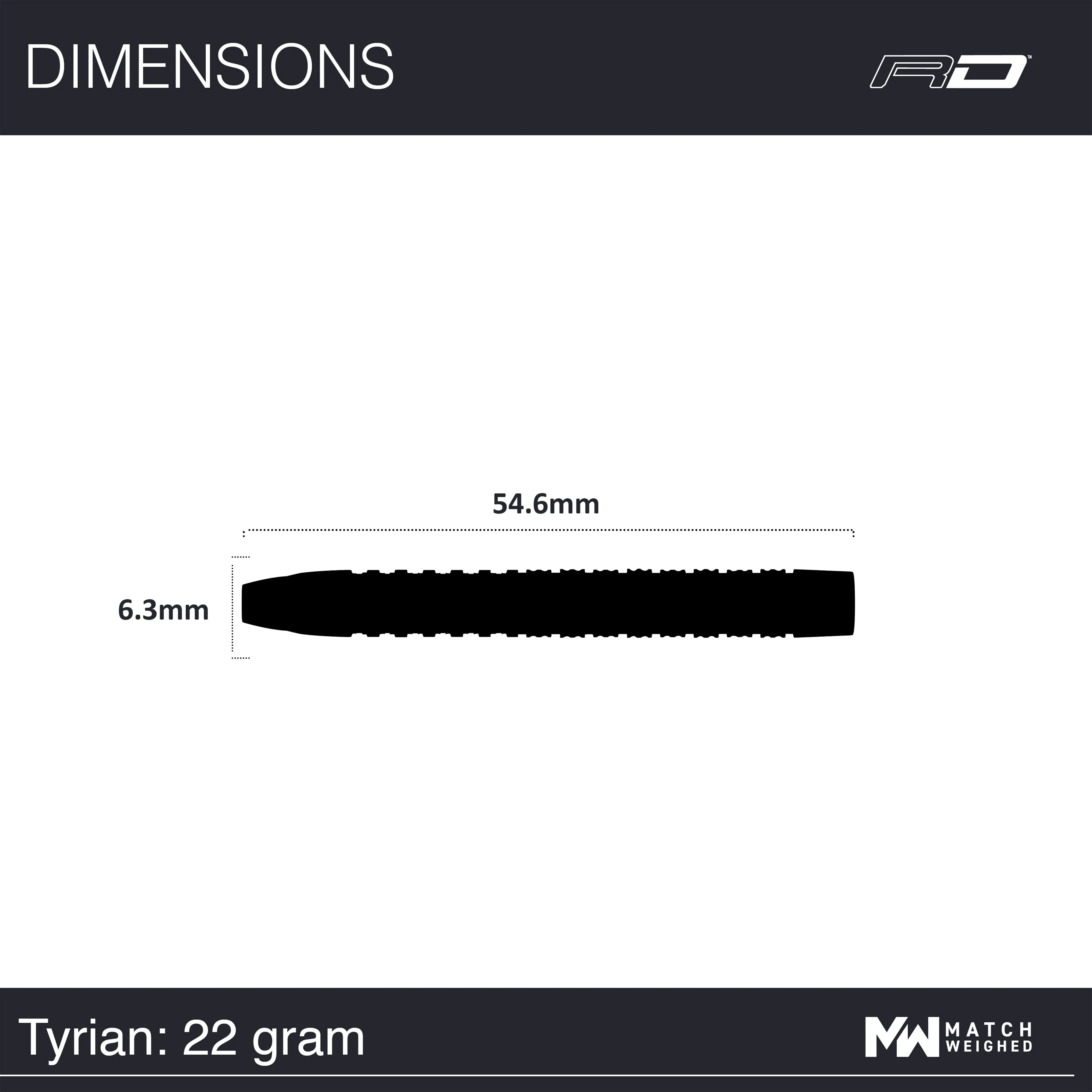 Red Dragon Tyrian Steel Tip Darts - 90% Tungsten - 22g 24g