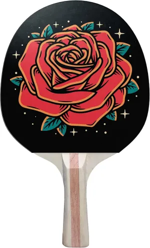 Red Rose Colorful Design Ping Pong Paddle, Premium 5 Ply Table Tennis Racket (Red on Back)