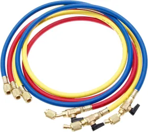 Refrigerant Charging Hose with Ball Valves for R410A R134A R12 R22 R502 R404 Refrigerant Charging Hoses HVAC, 1/4'' SAE HVAC Manifold Hose Set 800 PSI Red/Yellow/Blue (3pcs)