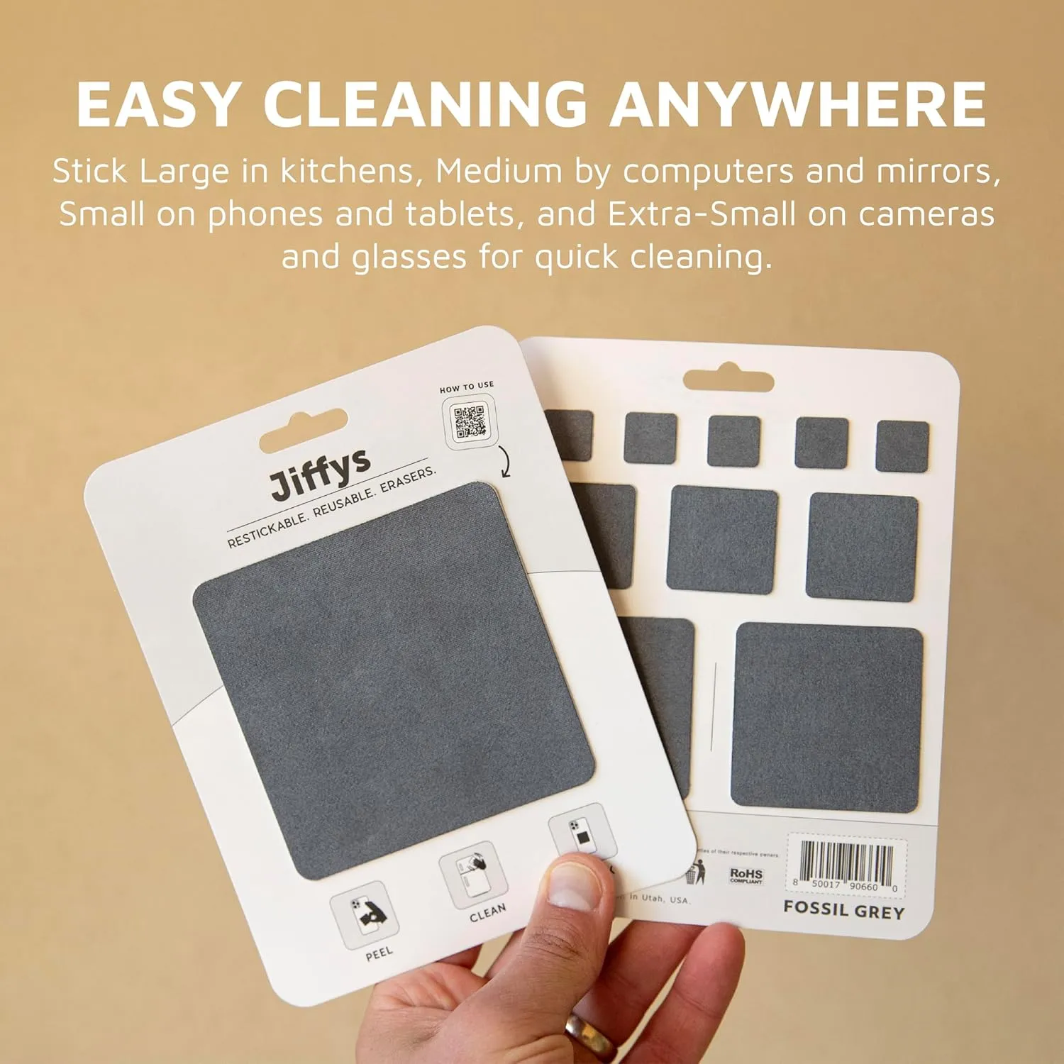 Restickable Cleaning Pads – Reusable, Washable, Multi-Surface Cleaner for Home & Kitchen, Fossil Grey