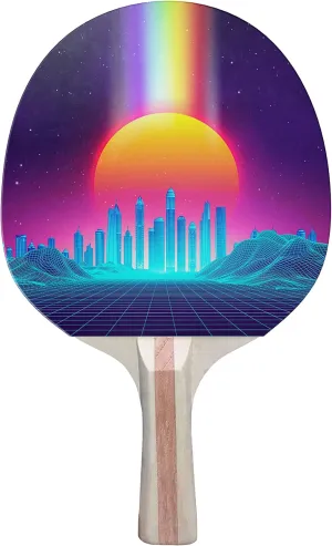 Retro Future Colorful Design Ping Pong Paddle, Premium 5 Ply Table Tennis Racket (Black on Back)