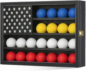 Retro Golf Ball Display Case Holds 22 Balls, 11"x15" Golfball Storage Box with HD Acrylic Glass, Wall Mount Golf Ball Holder with Flag for Collectors and Autographed Balls