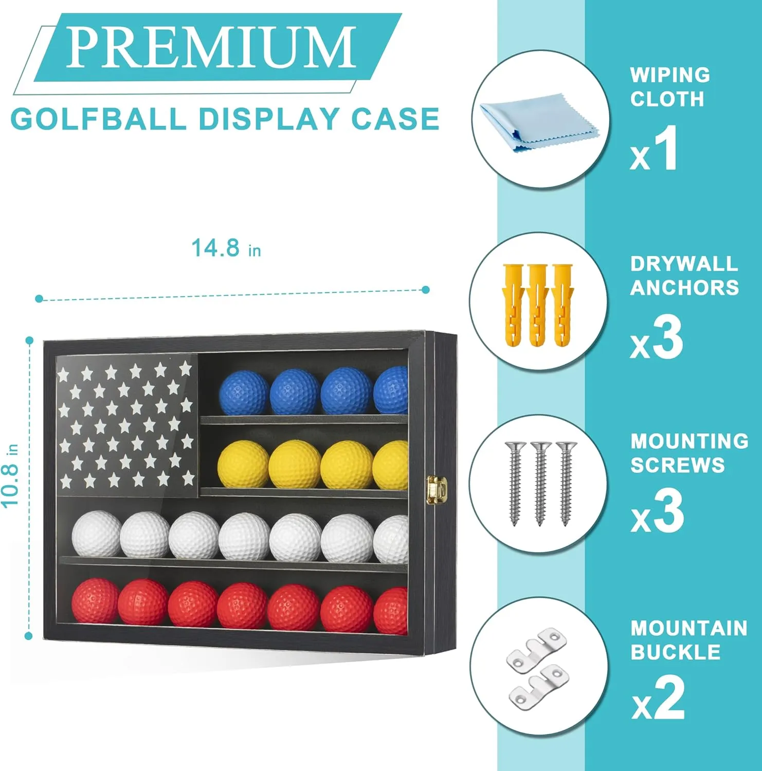 Retro Golf Ball Display Case Holds 22 Balls, 11"x15" Golfball Storage Box with HD Acrylic Glass, Wall Mount Golf Ball Holder with Flag for Collectors and Autographed Balls