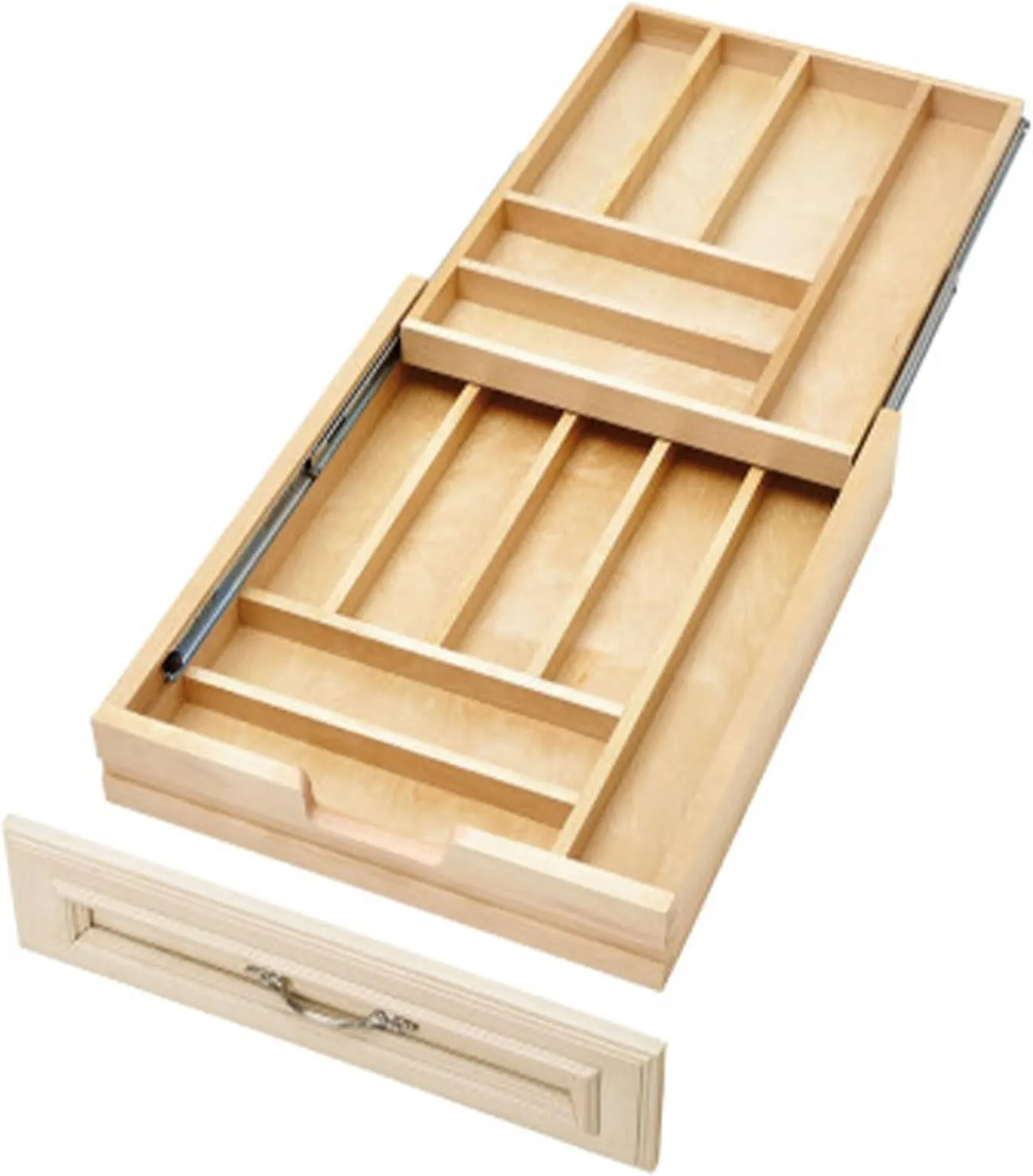 Rev-A-Shelf 18 Inch Wide 2 Tiered Kitchen Utensil & Cutlery Pullout Drawer Tray Organizer, 21" W Soft Close