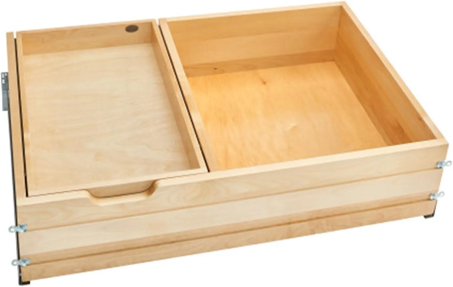 Rev-A-Shelf 4WTCDD-36HSC-1 33 Inch Wide 2 Tiered Kitchen Utensil & Cutlery Pullout Deep Drawer Tray Organizer with Blumotion Soft Close Slides, Wood