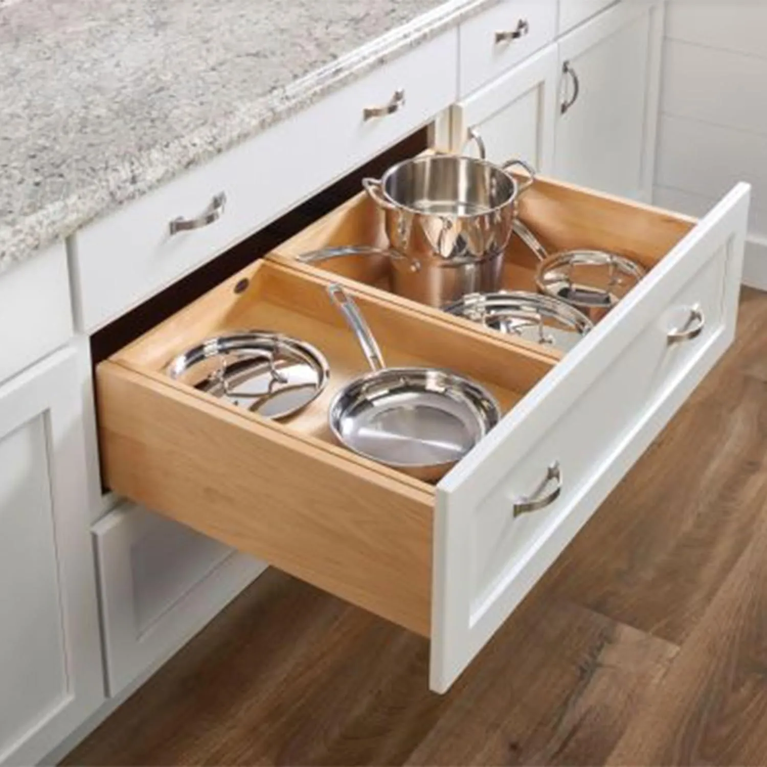 Rev-A-Shelf 4WTCDD-36HSC-1 33 Inch Wide 2 Tiered Kitchen Utensil & Cutlery Pullout Deep Drawer Tray Organizer with Blumotion Soft Close Slides, Wood