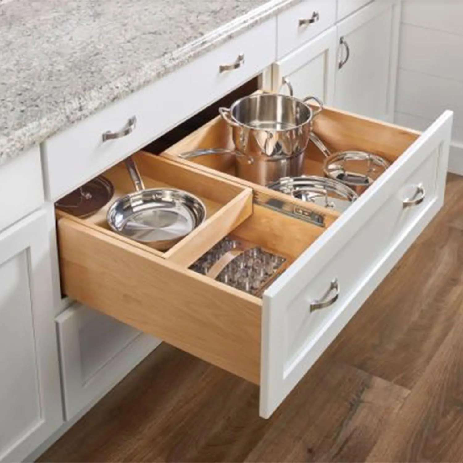 Rev-A-Shelf 4WTCDD-36HSC-1 33 Inch Wide 2 Tiered Kitchen Utensil & Cutlery Pullout Deep Drawer Tray Organizer with Blumotion Soft Close Slides, Wood