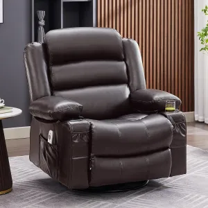 Rocker Recliner Chair with Heat and Massage, 360° Swivel Recliner Chairs for Adults, Oversized Recliner Single Sofa Seat with Cup Holders, Lazy Boy Recliner Single Sofa Seat (Deepbrown)