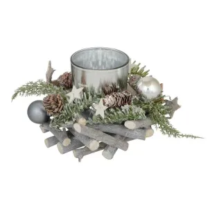 Round Wooden Tealight Candle Holder Christmas Decoration