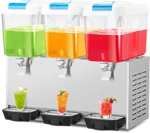 ROVSUN 14.4 Gal/54L Commercial Beverage Dispenser, 18L X 3 Tanks Commercial Juice Dispenser Cold Drink Dispenser Stainless Steel with Thermostat Controller for Home Restaurant Bar Party 110V/60HZ