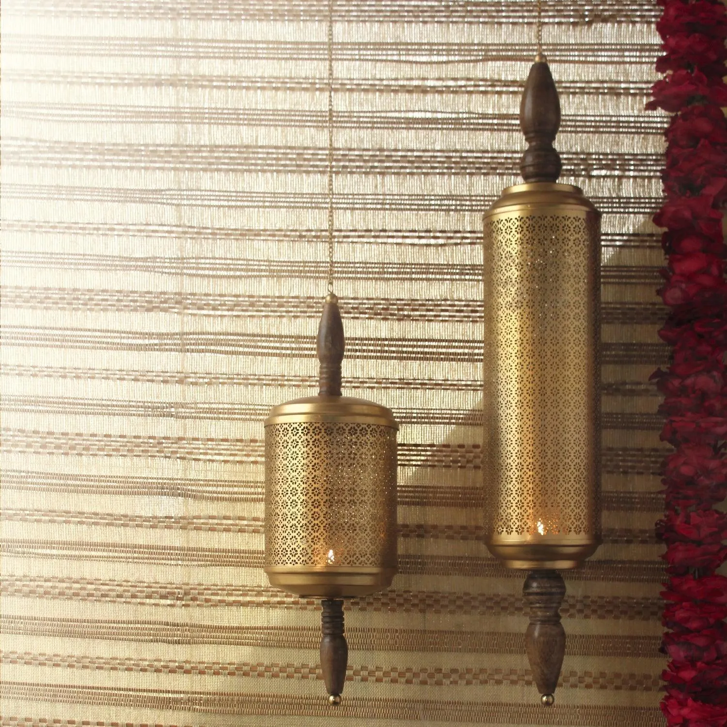 Rumi & Ruhani Metallic And Wood Finish T Light Holder For Home Festive Decor