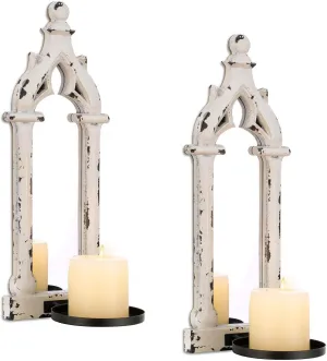 Rustic Mirror Wall Candle Sconces Set of 2 - Shabby Chic Decor Candle Holder French for Farmhouse Bathroom Living Room Mirrored Sconce