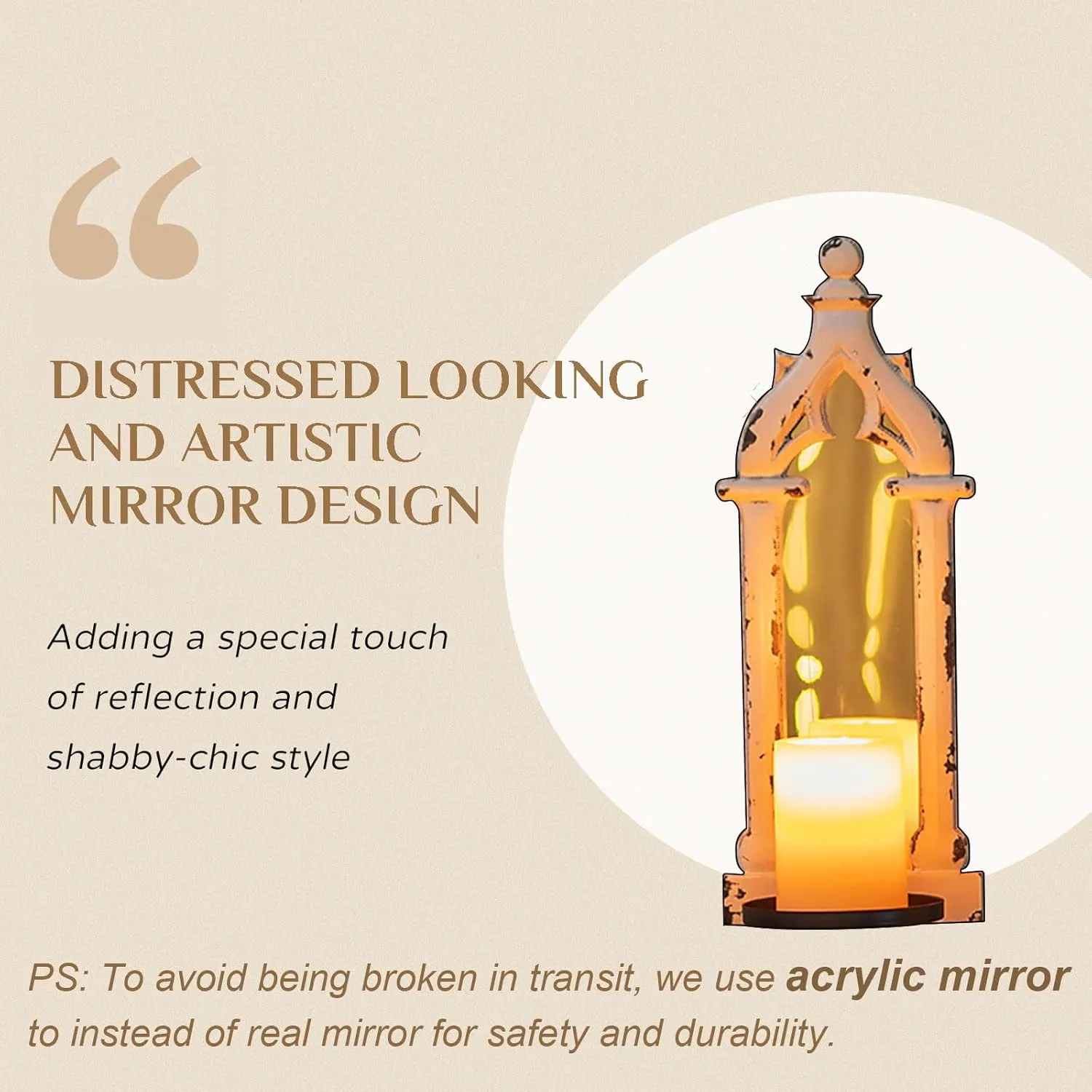 Rustic Mirror Wall Candle Sconces Set of 2 - Shabby Chic Decor Candle Holder French for Farmhouse Bathroom Living Room Mirrored Sconce