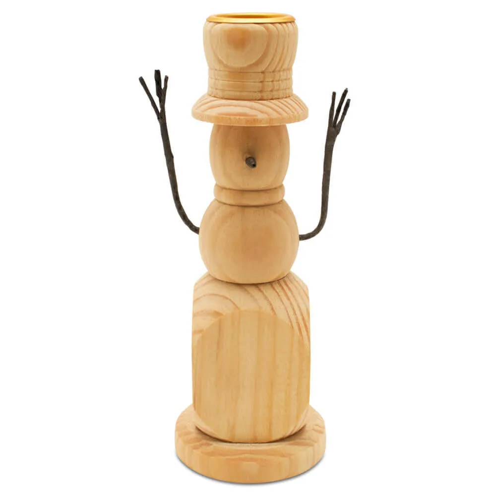 Rustic Snowman Candlestick, 6"