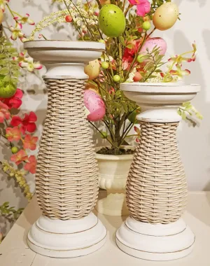 Rustic Woven Wooden Candle Holders