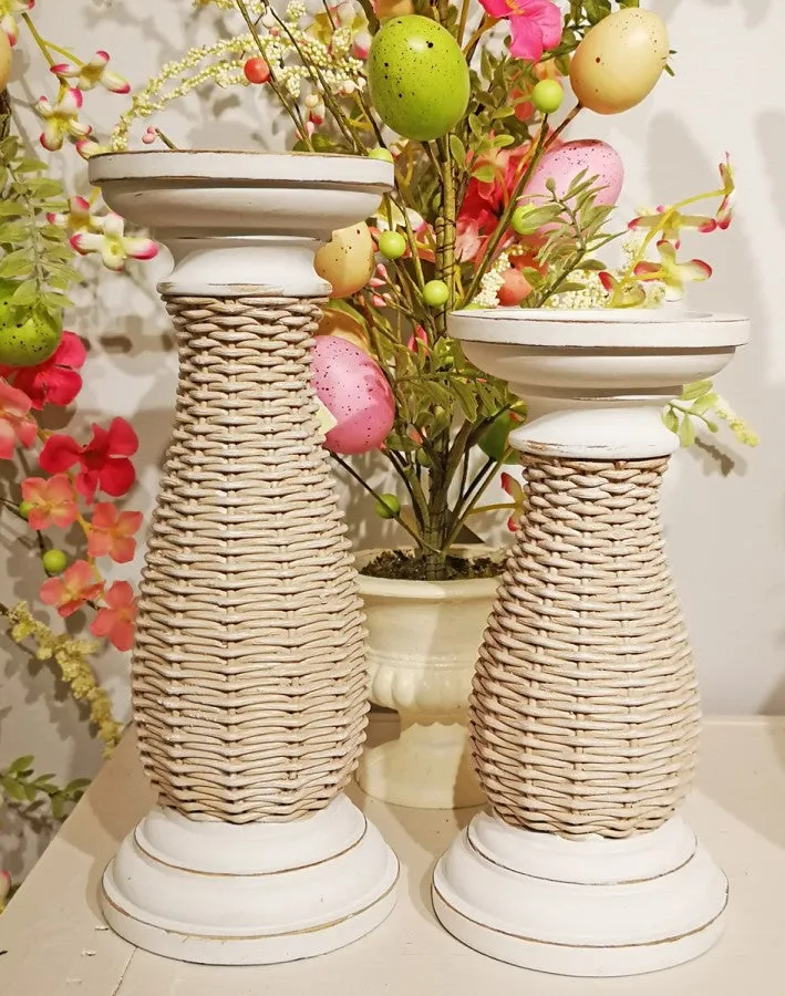 Rustic Woven Wooden Candle Holders
