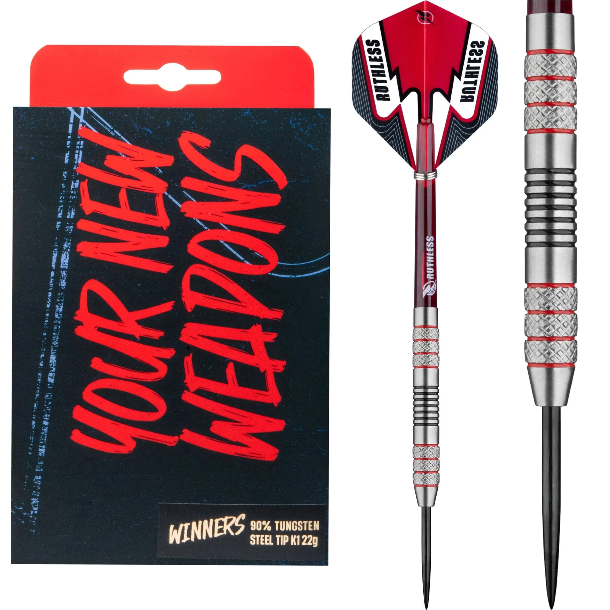 Ruthless Winners Darts - Steel Tip -Twin Knurl - Black & Red - 22g