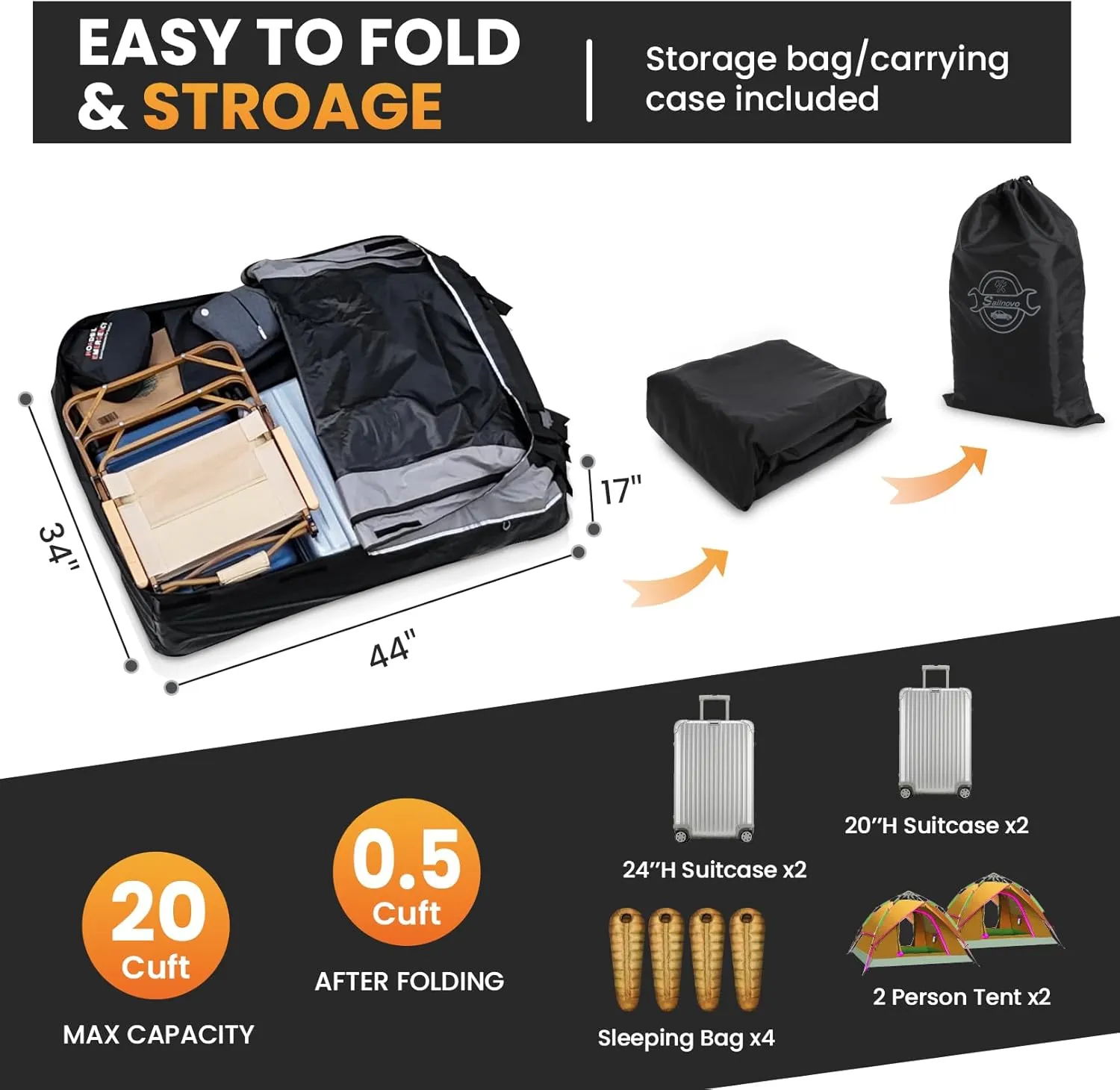 Sailnovo Car Roof Bag Cargo Carrier 20 Cubic,Waterproof Cargo Roof Bag for All Vehicles with/Without Roof Rack with Strap, Anti-Slip Mat,6 Door Hooks(Classic Gray-Black)