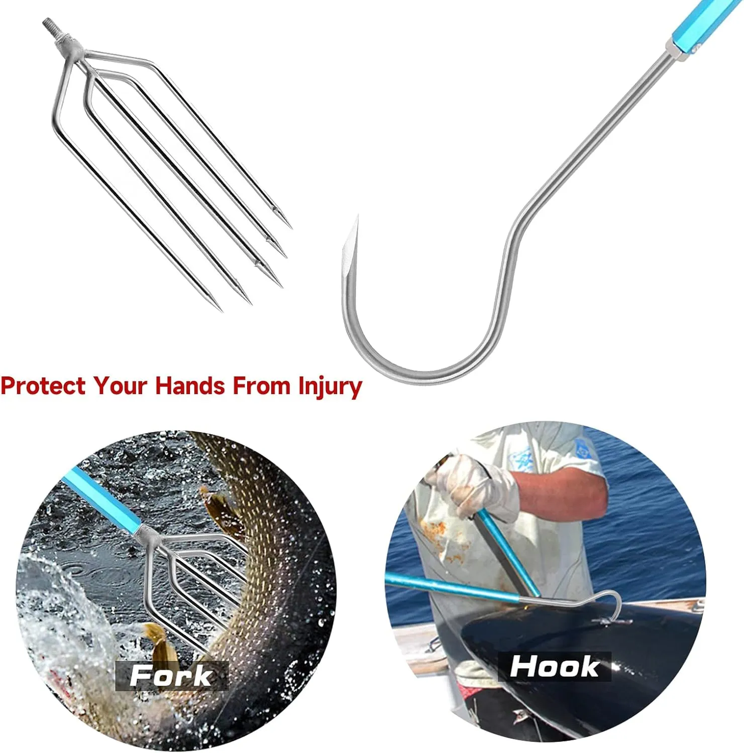 SANLIKE Telescopic Fish Gaff with Stainless Sea Fishing Spear Hook Tackle, Soft Handle Aluminium Alloy Pole for Saltwater Offshore Ice Tool