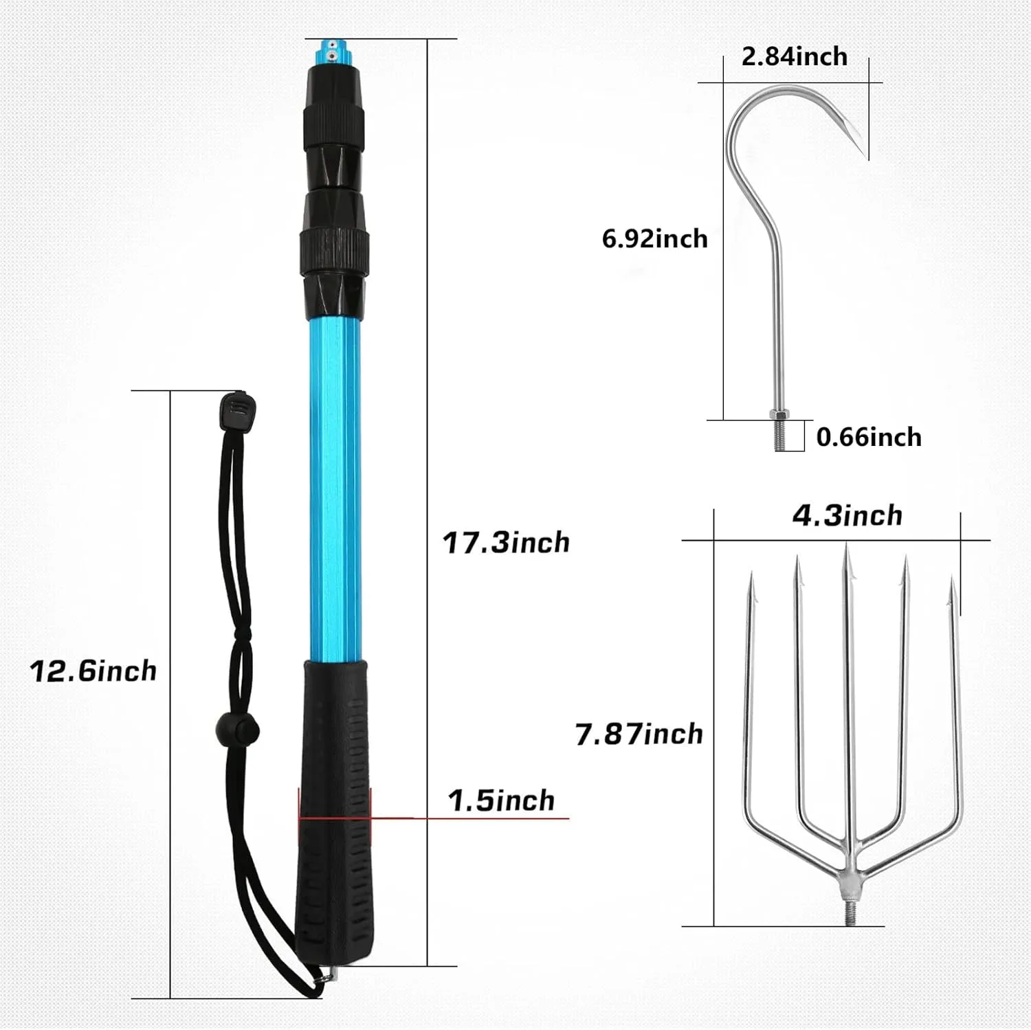 SANLIKE Telescopic Fish Gaff with Stainless Sea Fishing Spear Hook Tackle, Soft Handle Aluminium Alloy Pole for Saltwater Offshore Ice Tool