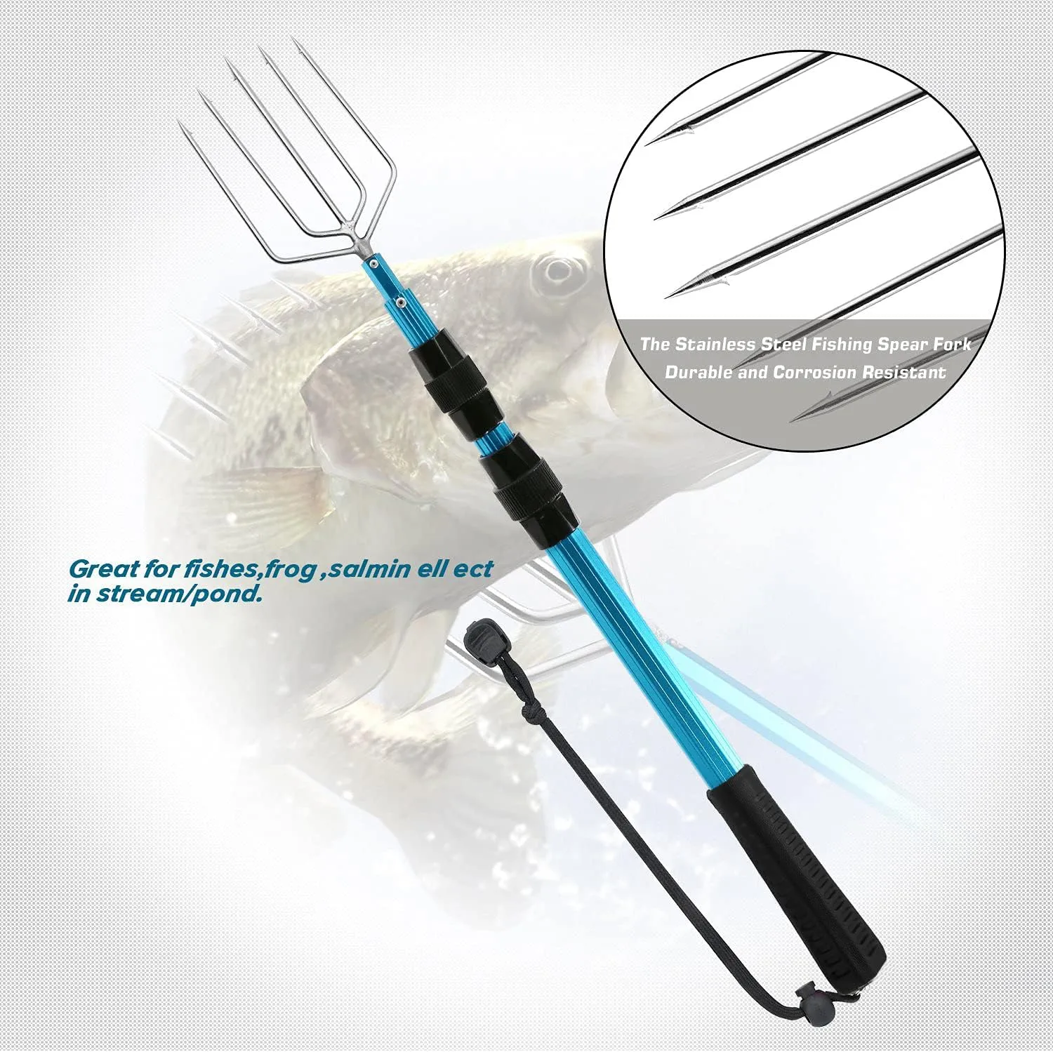 SANLIKE Telescopic Fish Gaff with Stainless Sea Fishing Spear Hook Tackle, Soft Handle Aluminium Alloy Pole for Saltwater Offshore Ice Tool