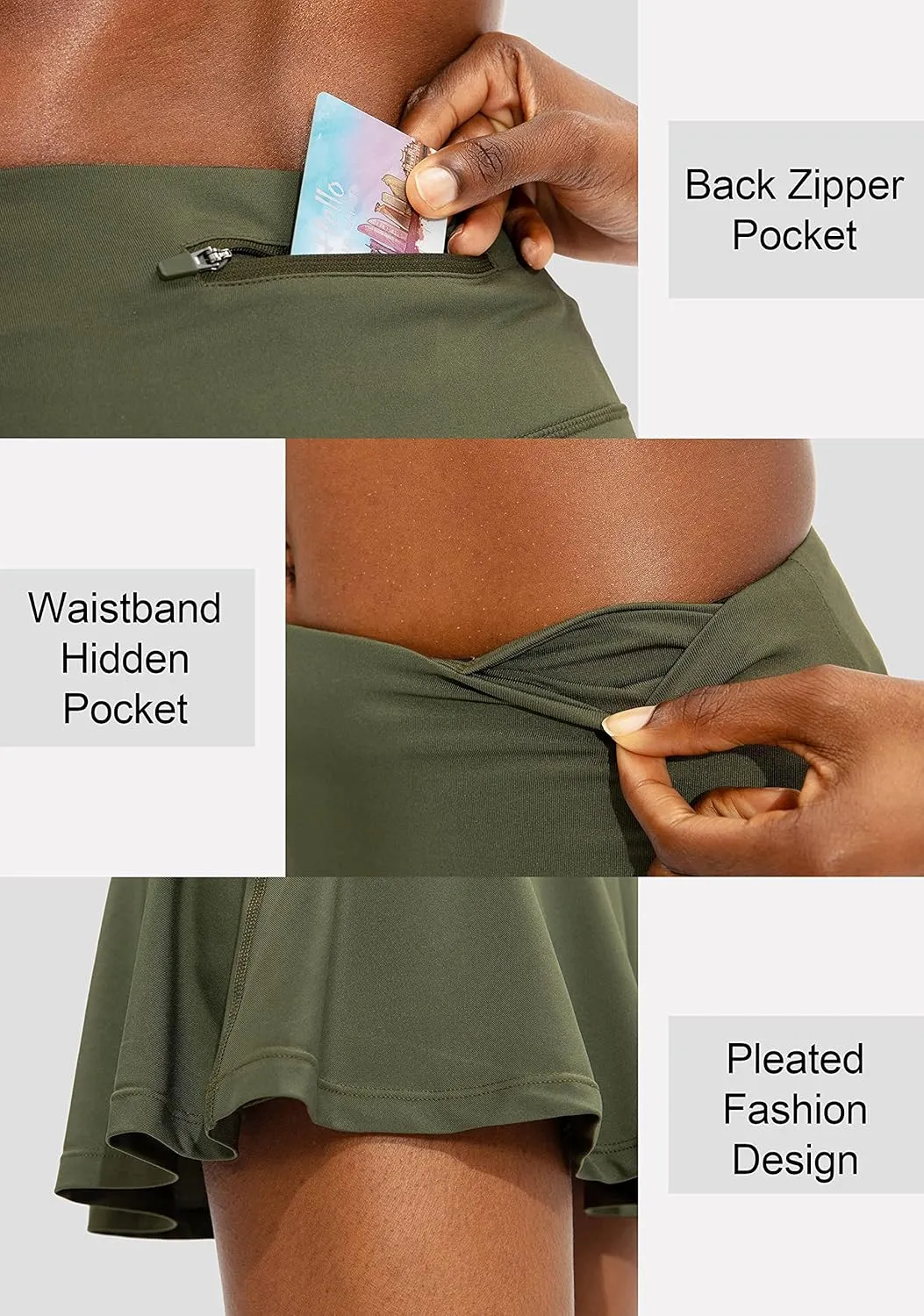 SANTINY Pleated Tennis Skirt for Women with 4 Pockets Women's High Waisted Athletic Golf Skorts Skirts for Running Casual