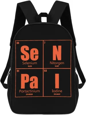 Senpai Periodic Table Funny Travel Backpack 17 Inch Casual Daypack Large Capacity Shoulder Bag for Men Women