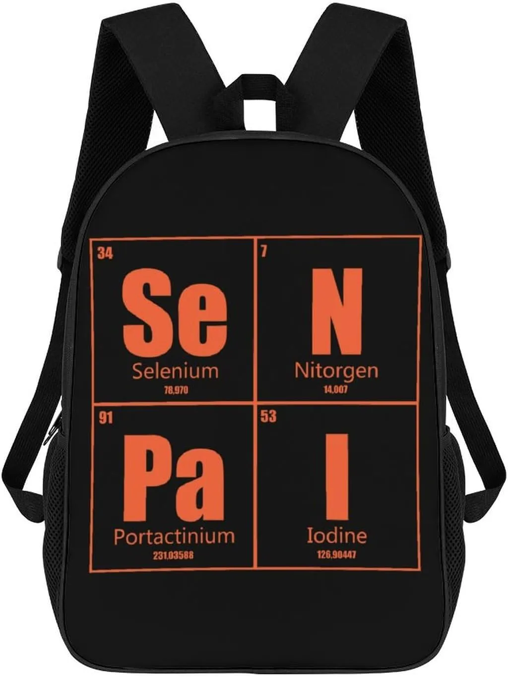 Senpai Periodic Table Funny Travel Backpack 17 Inch Casual Daypack Large Capacity Shoulder Bag for Men Women