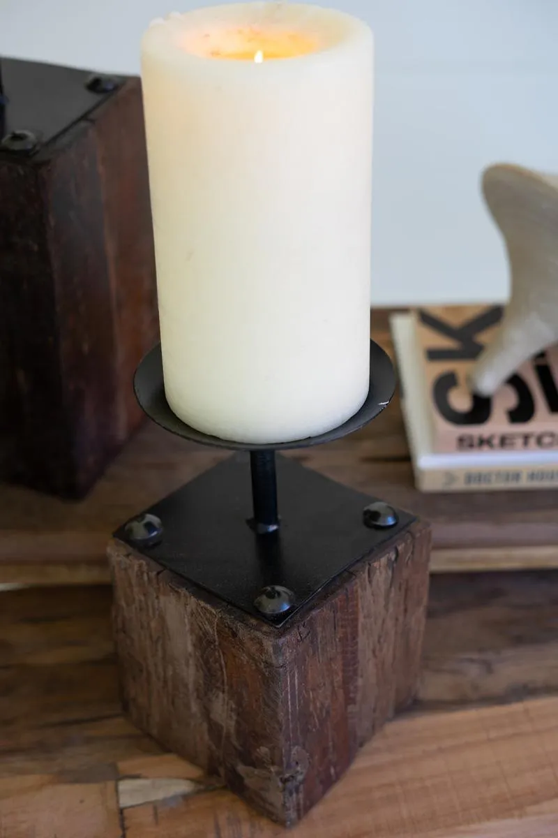 Set of 3 Recycled Wood Candle Holders