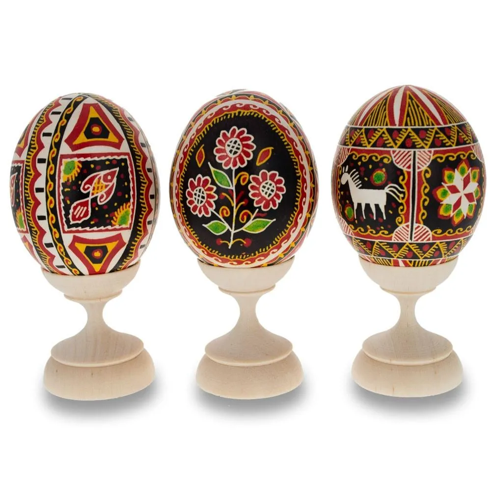 Set of 3 Unfinished Blank Wooden Ukrainian Easter Egg Stand Holder Display 1.5 Inches