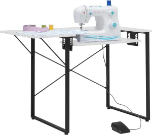 Sew Ready Dart Wood/Metal Multipurpose Machine Table Workstation Desk with Folding Top for Crafts, Sewing, Computers, Laptops, Games, Black Graphite/White 23D x 41W x 30H in