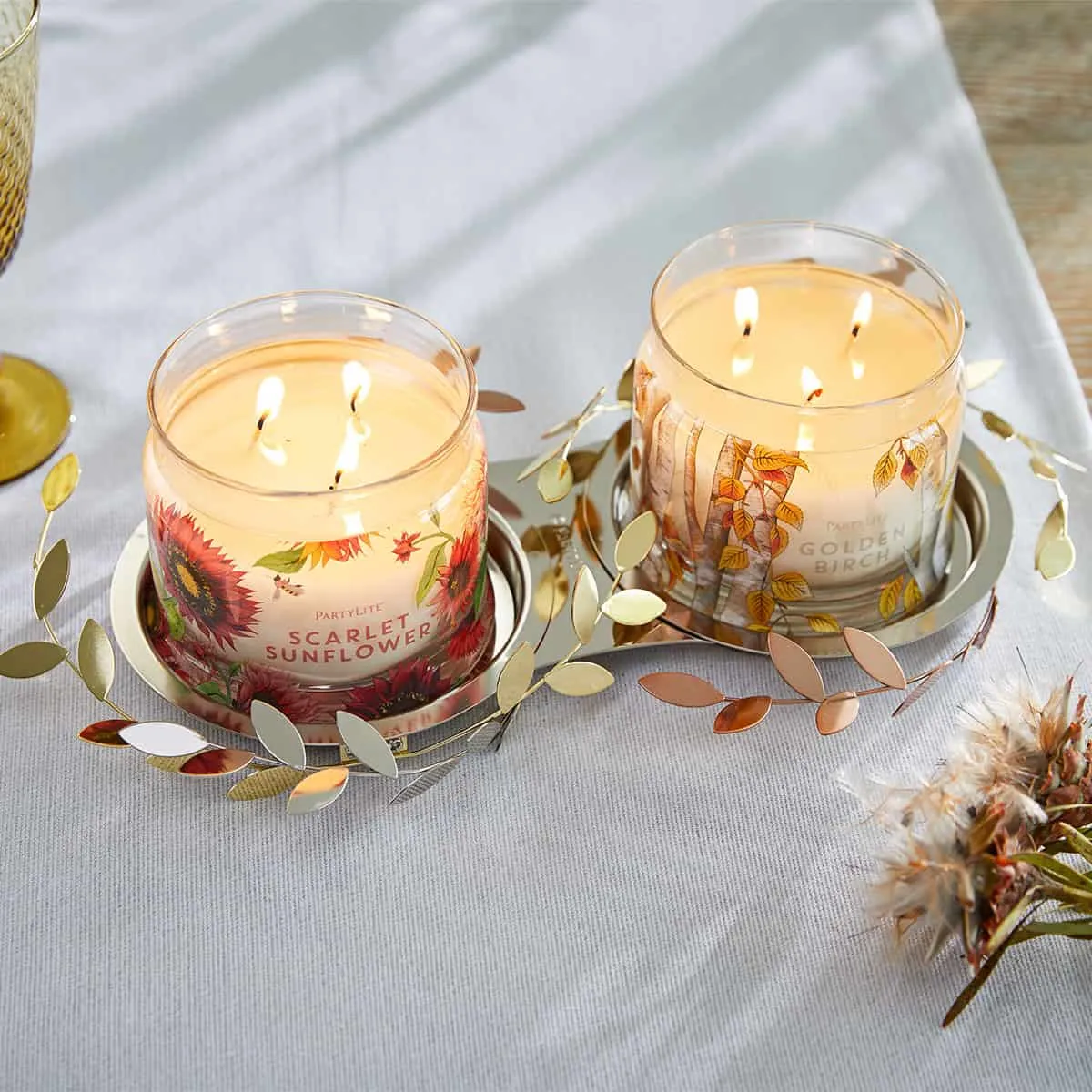 Shimmering Leaves Double Jar Candle Holder