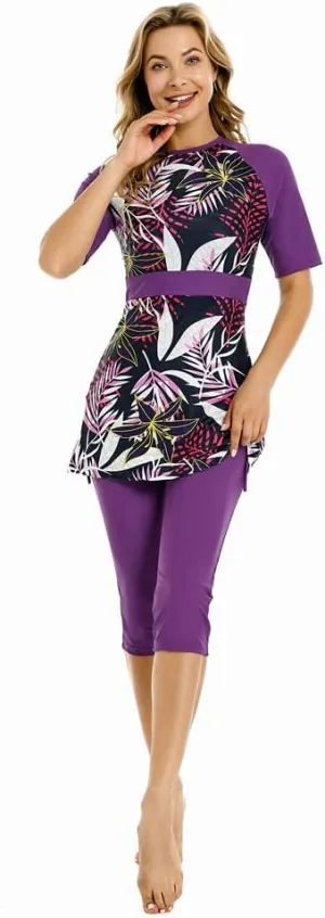 Short Sleeve Swimsuit Modest Swimwear for Women Modesty Swimming Costume Rash Guard Surfing Suit Beachwear Burkini