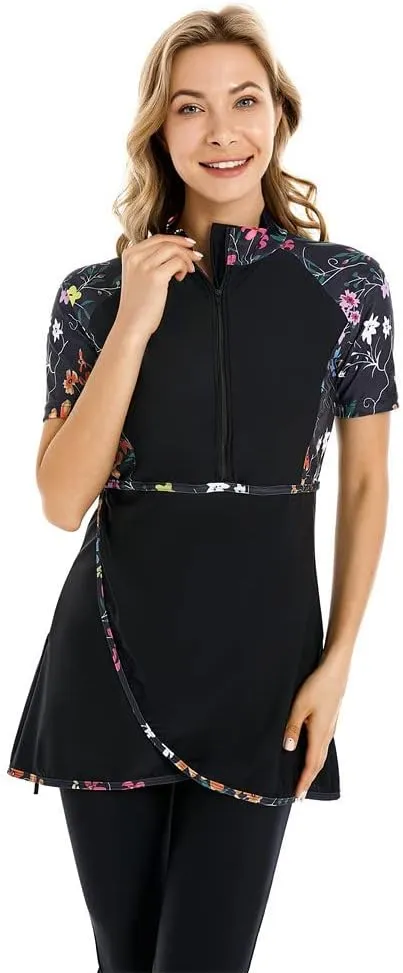 Short Sleeve Swimsuit Modest Swimwear for Women Modesty Swimming Costume Rash Guard Surfing Suit Beachwear Burkini