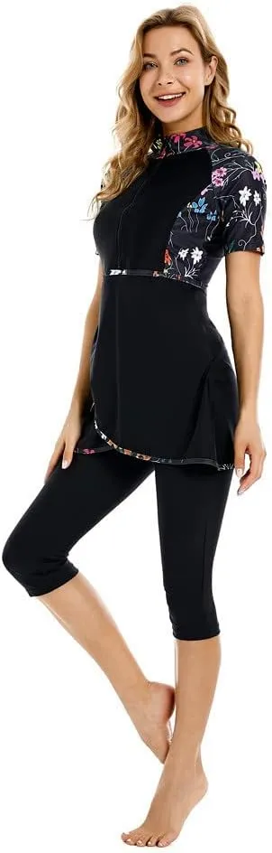 Short Sleeve Swimsuit Modest Swimwear for Women Modesty Swimming Costume Rash Guard Surfing Suit Beachwear Burkini