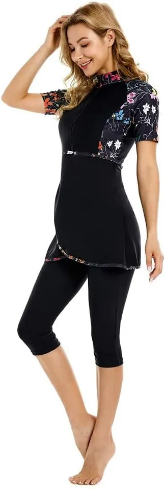 Short Sleeve Swimsuit Modest Swimwear for Women Modesty Swimming Costume Rash Guard Surfing Suit Beachwear Burkini