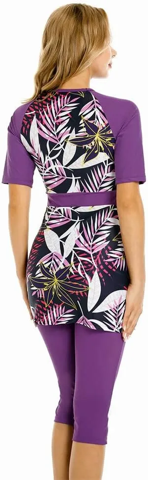 Short Sleeve Swimsuit Modest Swimwear for Women Modesty Swimming Costume Rash Guard Surfing Suit Beachwear Burkini