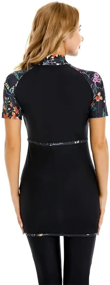 Short Sleeve Swimsuit Modest Swimwear for Women Modesty Swimming Costume Rash Guard Surfing Suit Beachwear Burkini