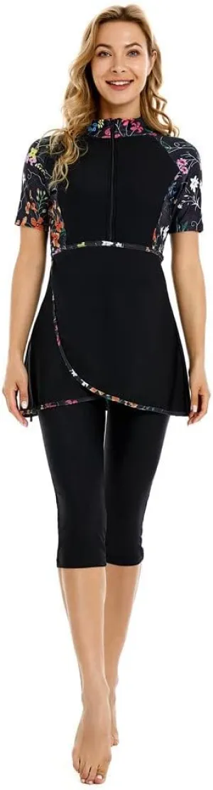 Short Sleeve Swimsuit Modest Swimwear for Women Modesty Swimming Costume Rash Guard Surfing Suit Beachwear Burkini