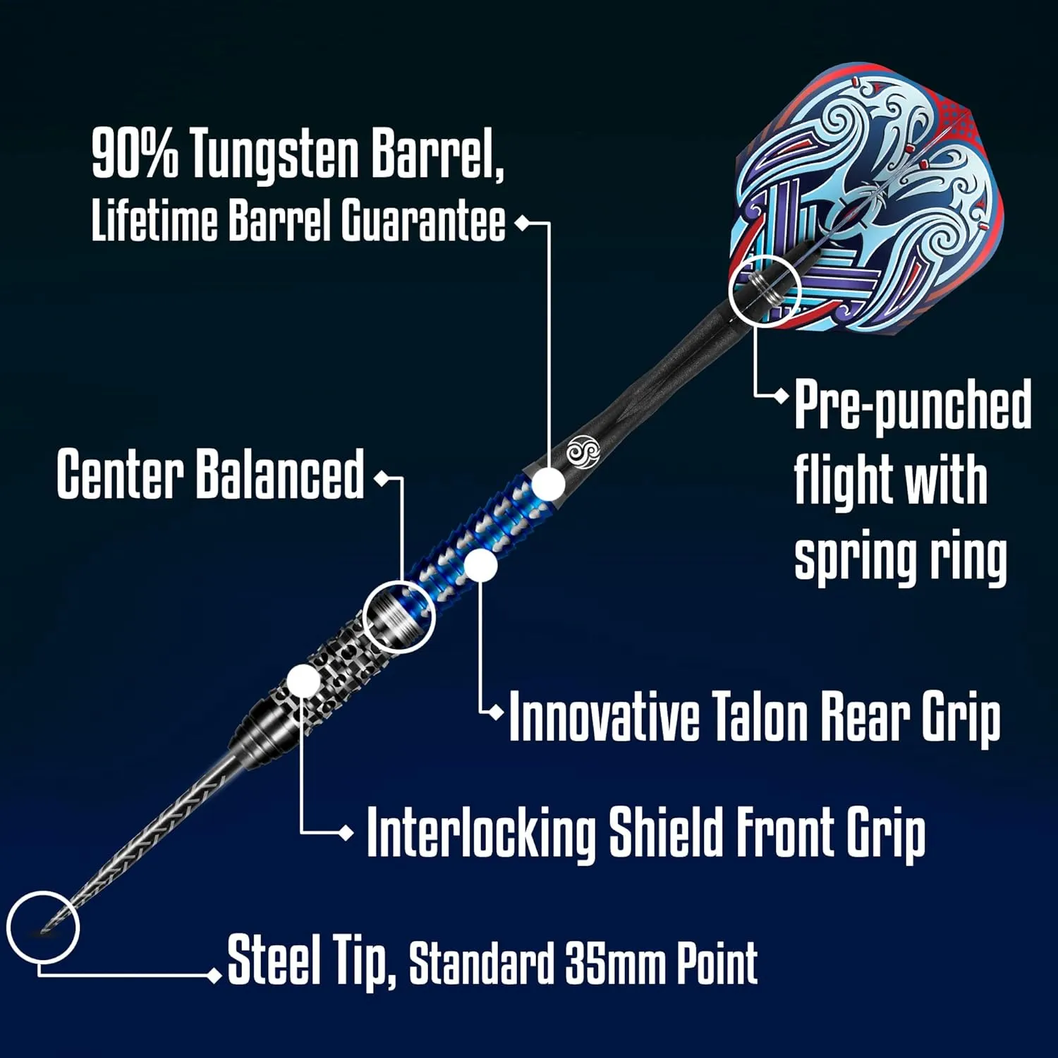 Shot Darts Steel Tip, Viking Raven (22g/23g/24g/25g), 90% Tungsten Barrels, Center Balanced with with Dual grip, Handcrafted Professional Dart Set and Flights Made in New Zealand, Metal Tip Bar Darts
